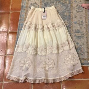 Elegant Cream Floral Embroidered Skirt